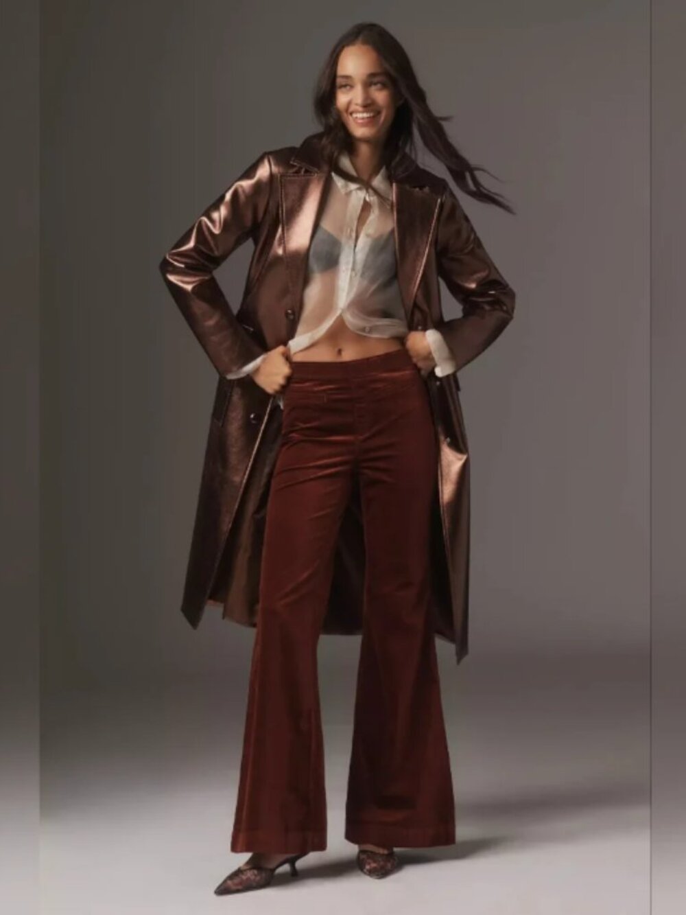 Anthropologie Pilcro Pull-On Retro Flare Velvet Pants – Burgundy – Size 30 Tall